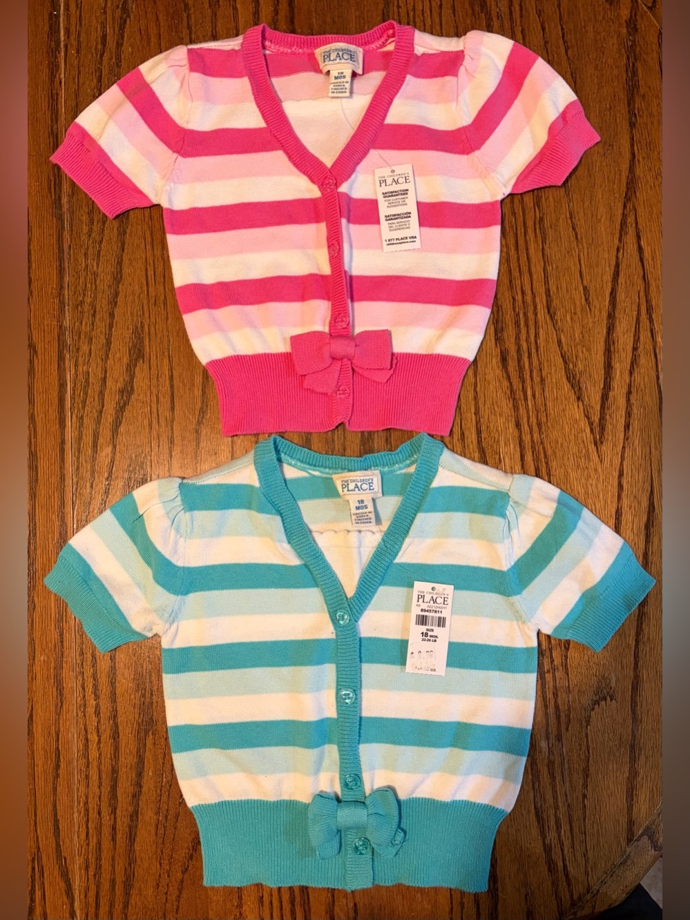 The Children's Place Pink & Teal Striped Short-Sleeve Cardigans (2)